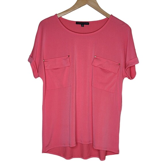 Adrienne Vittadini Blouse Women's Size Medium Coral Pink Short Sleeve Scoop Neck - Picture 1 of 6